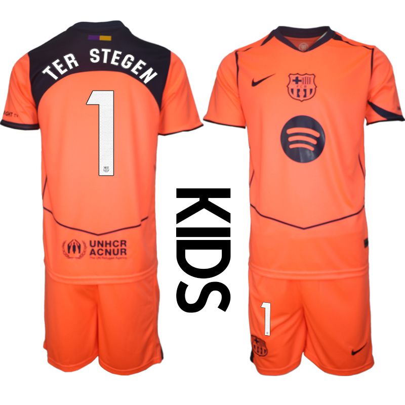 Youth 2025-2026 Club Barcelona away orange #1 Soccer Jersey